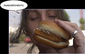 Recreación de mujer comiendo hamburguesa